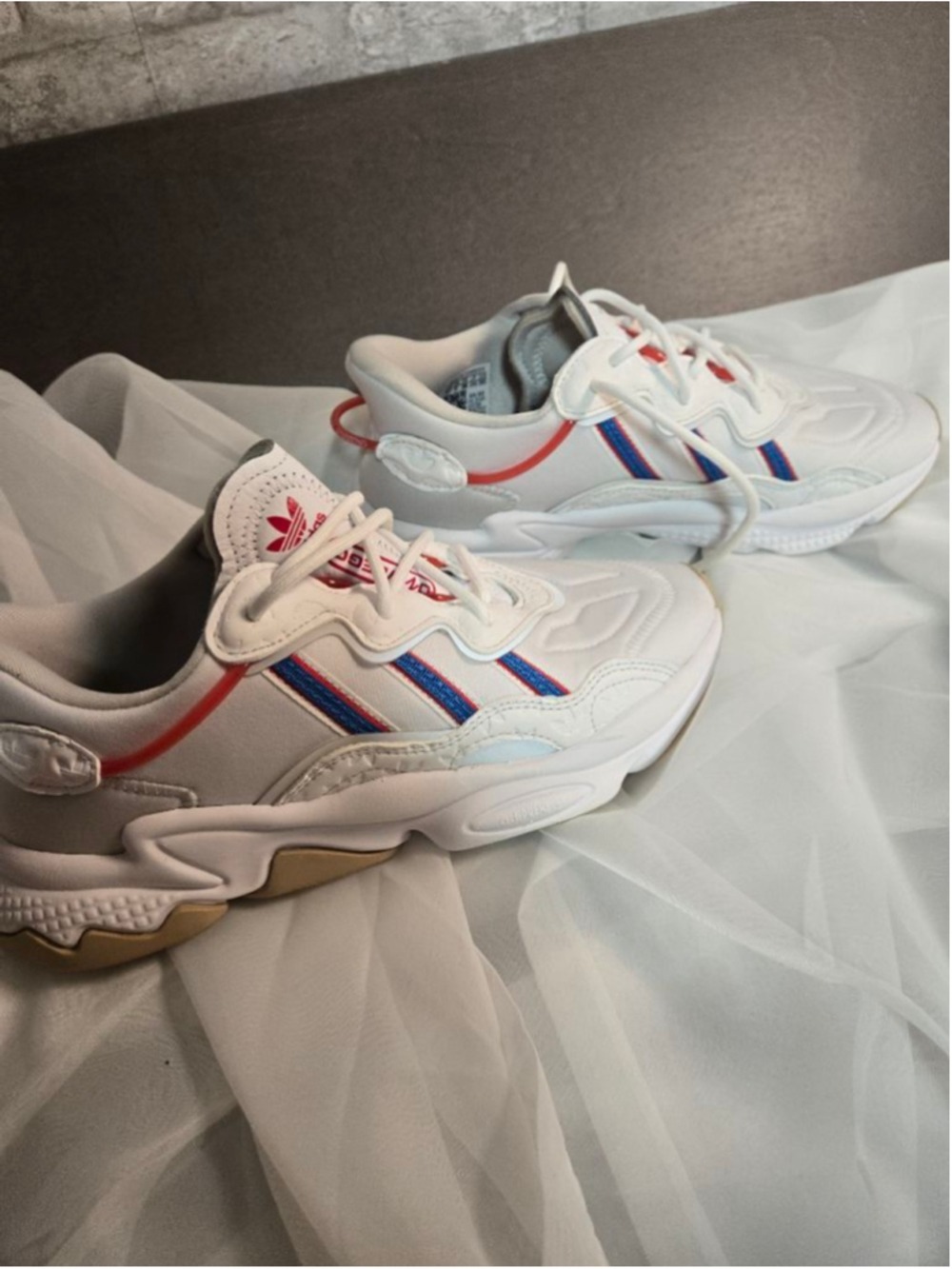 Clearance all Shoes - Women's Adidas Ozweego White Red Blue Athletic Shoes 5.5